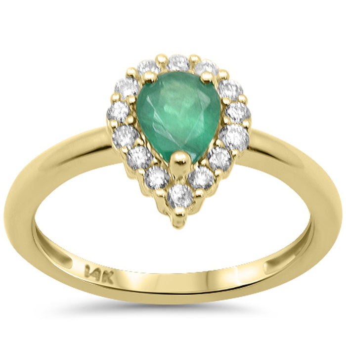 SPECIAL! .97ct G SI 14K Yellow Gold Diamond & Emerald Gemstone Teardrop Ring Size 6.5