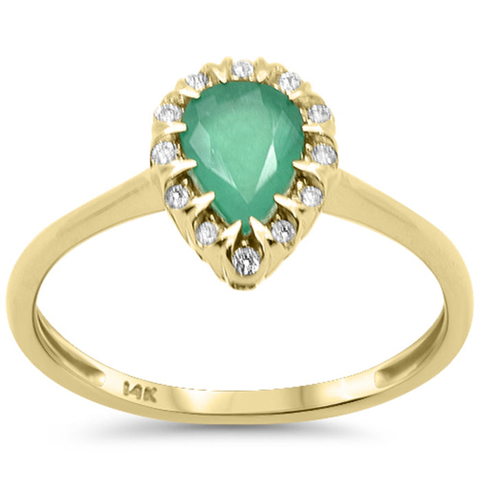 SPECIAL! .77ct G SI 14K Yellow Gold Diamond & Pear Cut Emerald Gemstone Ring Size 6.5