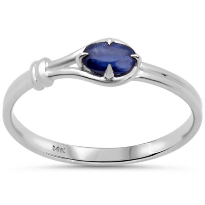 .35ct 14K White Gold Blue Sapphire Gemstone Band Ring Size 6.5