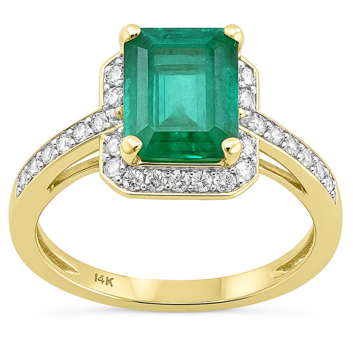 SPECIAL! 2.55ct G SI 14K Yellow Gold Diamond & Emerald Gemstone Ring Size 6.5