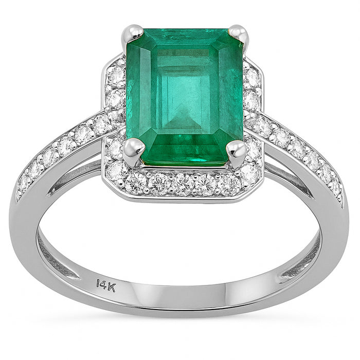 SPECIAL! 3.56ct G SI 14K White Gold Diamond & Emerald Gemstone Ring Size 6.5