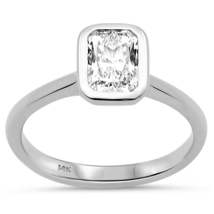 SPECIAL! 1.00ct G SI 14K White Gold Bezel Set Radiant Cut Diamond Solitaire Engagement Ring Size 6.5