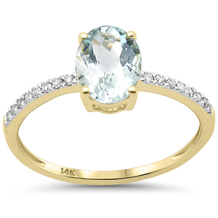 SPECIAL! 1.19ct G SI 14K Yellow Gold Oval Aquamarine Gemstone & Diamond Ring Size 6.5