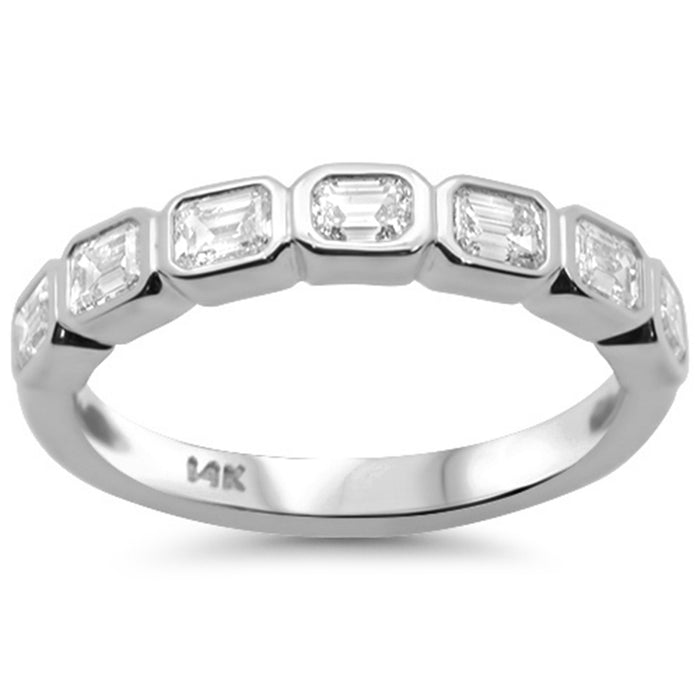 SPECIAL! .80ct G SI 14K White Gold Bezel Set Emerald Cut Diamond Eternity Band Size 6.5