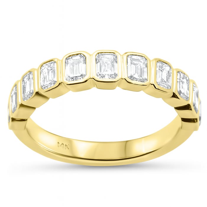 SPECIAL! 1.11ct G SI 14K Yellow Gold Bezel Set Emerald Cut Diamond Eternity Band Size 6.5