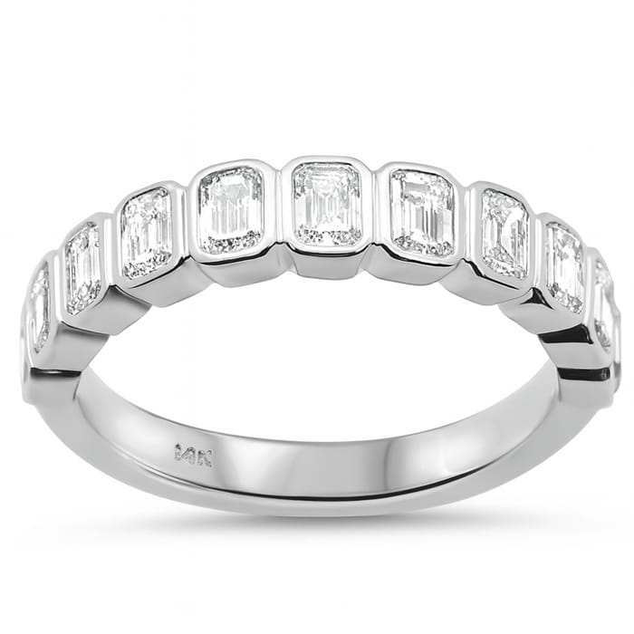 SPECIAL! 1.06ct G SI 14K White Gold Bezel Set Emerald Cut Diamond Eternity Band Size 6.5