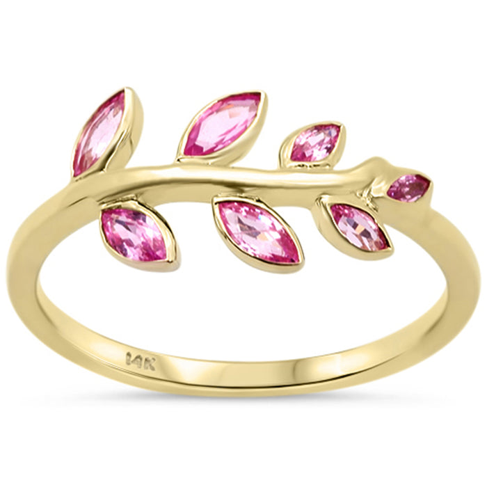 SPECIAL! .53ct G SI 14K Yellow Gold Pink Sapphire Gemstone Leaf Ring Size 6.5