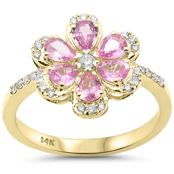 SPECIAL! 1.12ct G SI 14kt Yellow Gold Diamond & Pink Sapphire Flower Ring Size 6.5