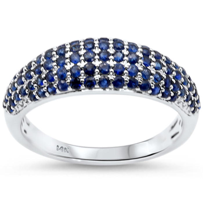 SPECIAL! .96ct G SI 14kt White Gold Blue Sapphire Gemstone Pave Set Dome Ring Size 6.5
