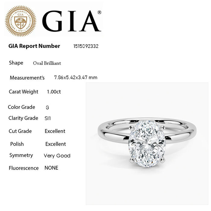 SPECIAL! 1.00ct G-SI1 GIA CERT 14K White Gold Oval Cut Diamond Solitaire Engagement Ring