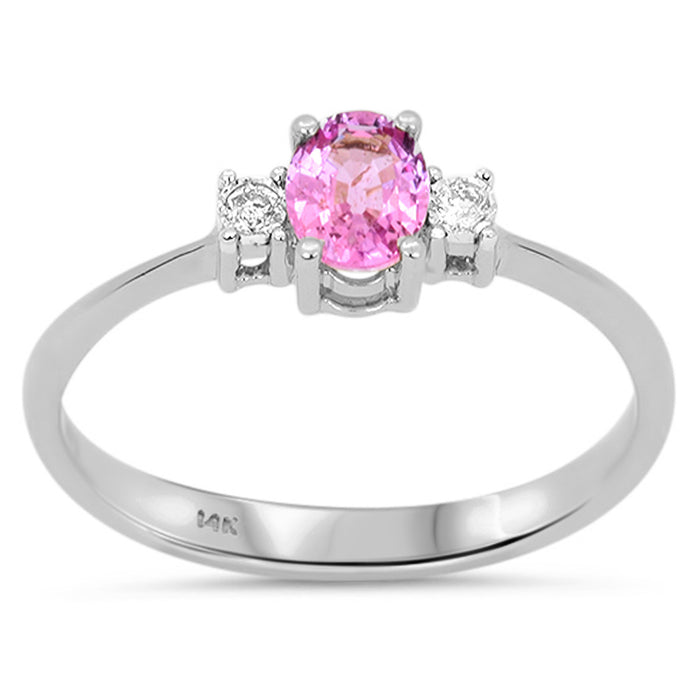 SPECIAL! .46ct G SI 14kt White Gold Diamond & Pink Sapphire Three Stone Gemstone Ring Size 6.5