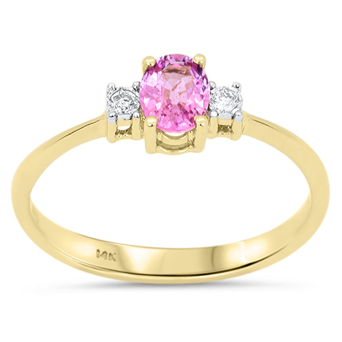 SPECIAL! .53ct G SI 14kt Yellow Gold Diamond & Pink Sapphire Three Stone Gemstone Ring Size 6.5