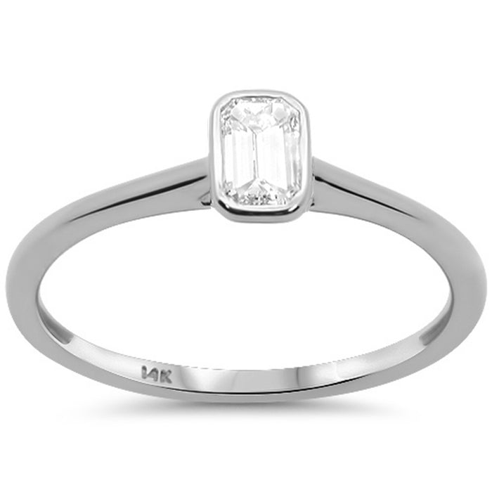 .SPECIAL! .19ct G SI 14kt White Gold Emerald Cut Diamond Bezel Set Engagement Ring Size 6.5