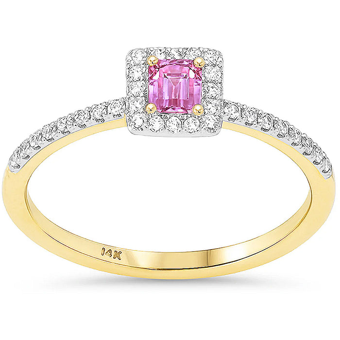 SPECIAL! .41ct G SI 14kt Yellow Gold Round Diamond & Pink Sapphire Gemstone Ring Size 6.5