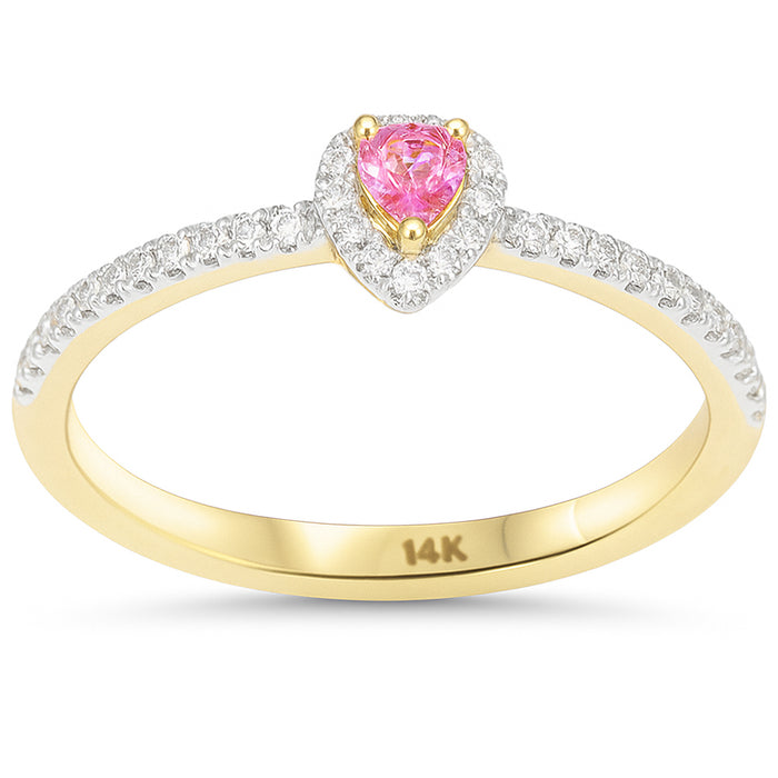 SPECIAL! .30ct G SI 14kt Yellow Gold Pear Pink Sapphire & Diamond Ring Size 6.5
