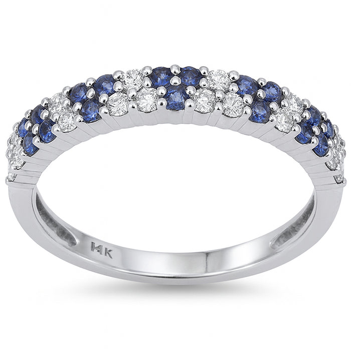 SPECIAL! .52ct G SI 14kt White Gold Diamond & Blue Sapphire Gemstone Band Ring Size 6.5