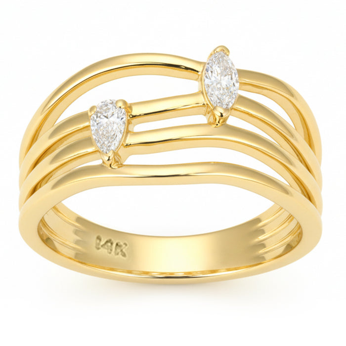 SPECIAL! .20ct G SI 14kt Yellow Gold Pear & Marquise Diamond Modern Band Ring Size 6.5