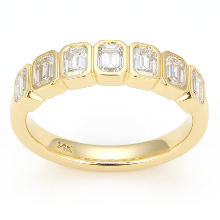 SPECIAL! 1.25ct G SI 14kt Yellow Gold Emerald Cut Diamond Bezel set Half Eternity Band Ring Size 6.5