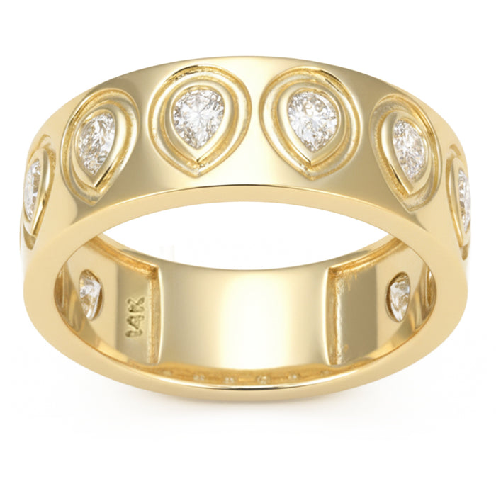 SPECIAL! .69ct G SI 14kt Yellow Gold Pear Diamond Wide Bezel Set Band Ring Size 6.5