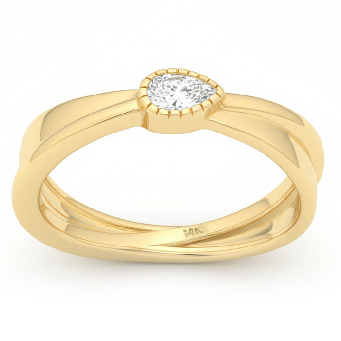 SPECIAL! .17ct G SI 14kt Yellow Gold Pear Diamond Bezel Set Modern Ring Size 6.5