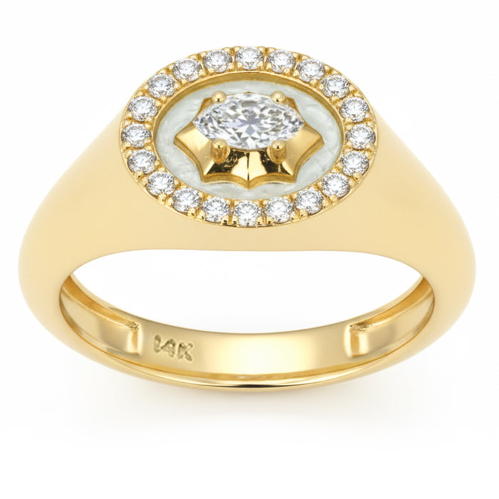 SPECIAL! .31ct G SI 14kt Yellow Gold Marquise Shape Diamond Modern Signet Ring Size 6.5