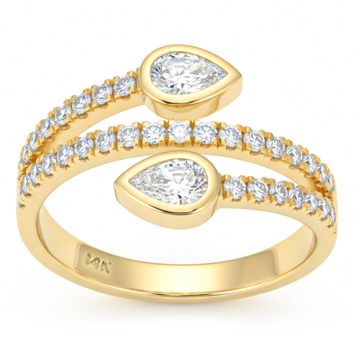SPECIAL! .66ct G SI 14kt Yellow Gold Pear Diamond Wrap Around Bezel set Ring Size 6.5