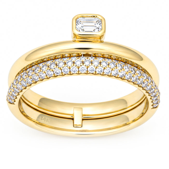 SPECIAL! .43ct G SI 14kt Yellow Gold Emerald Cut Diamond Wedding Band & Engagment Ring Set Size 6.5