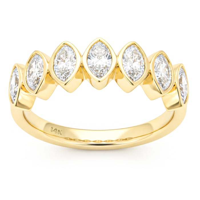 SPECIAL! .98ct G SI 14kt Yellow Gold Marquise Diamond Bezel set Half Eternity Band Ring Size 6.5