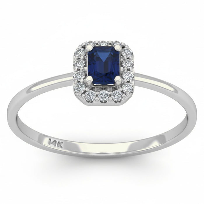 .40ct G SI 14kt White Gold Diamond & Blue Sapphire Gemstone Ring Size 6.5