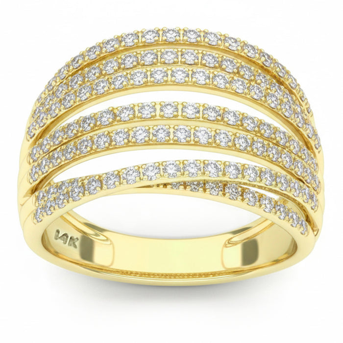 SPECIAL! .82ct G SI 14kt Yellow Gold Diamond Modern Wide Multi Band Ring Size 6.5