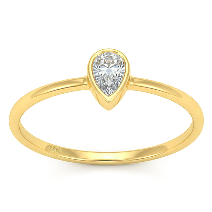 SPECIAL! .23ct G SI 14kt Yellow Gold Pear Diamond Bezel Set Solitaire Ring Size 6.5
