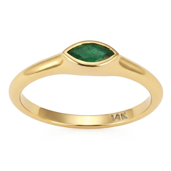SPECIAL! .24ct G SI 14kt Yellow Gold Emerald Gemstone Bezel Set Ring Size 6.5