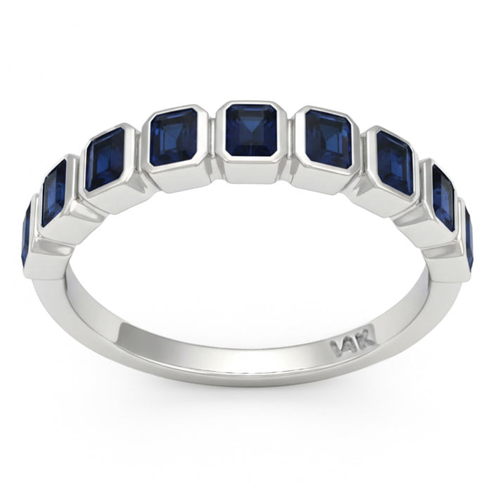 SPECIAL! 1.16ct G SI 14kt White Gold Blue Sapphire Gemstone Bezel Set Half Eternity Band Ring Size 6.5