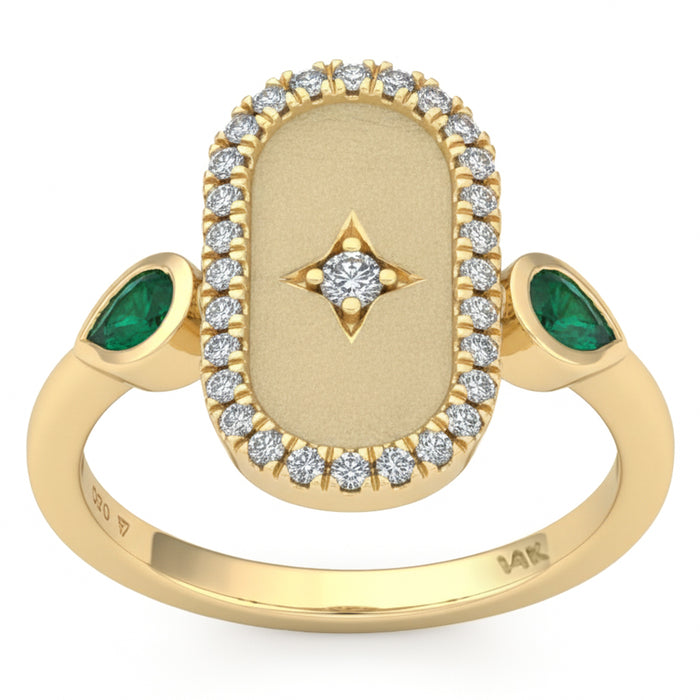 SPECIAL! .50ct G SI 14kt Yellow Gold Diamond & Emerald Gemstone Modern Ring Size 6.5