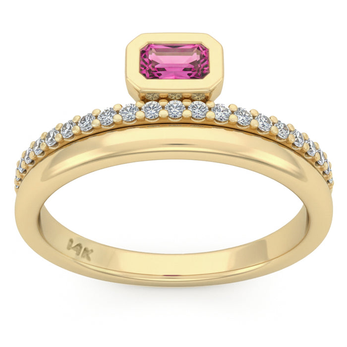 SPECIAL! .44ct G SI 14kt Yellow Gold Diamond & Pink Sapphire Gemstone Ring Size 6.5
