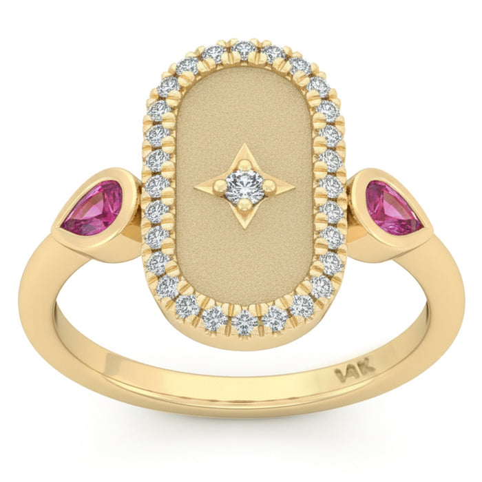 SPECIAL! .58ct G SI 14kt Yellow Gold Diamond & Pink Sapphire Gemstone Modern Ring Size 6.5