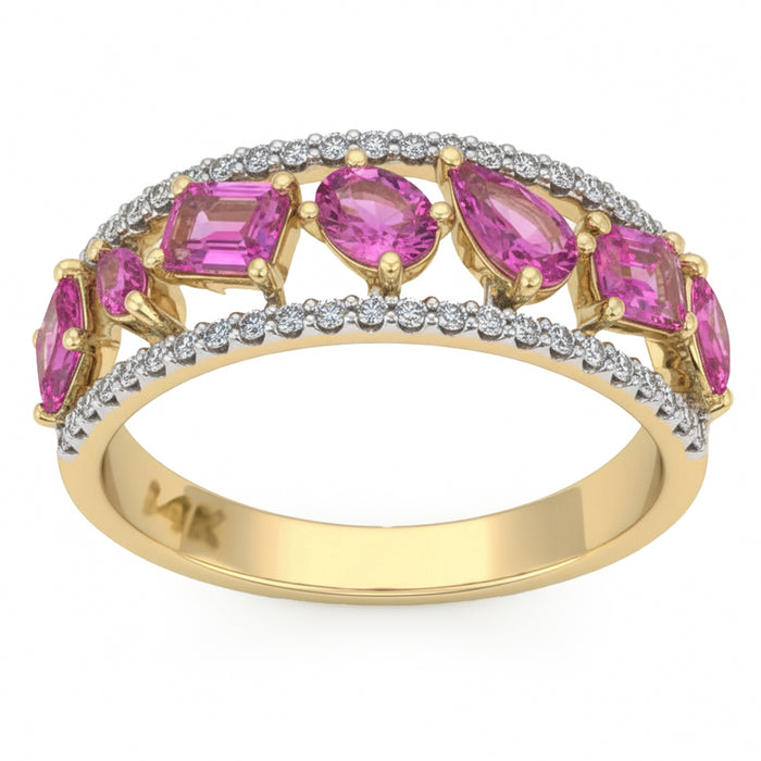 SPECIAL! 1.38ct G SI 14kt Yellow Gold Diamond & Pink Sapphire Gemstone Ring Size 6.5