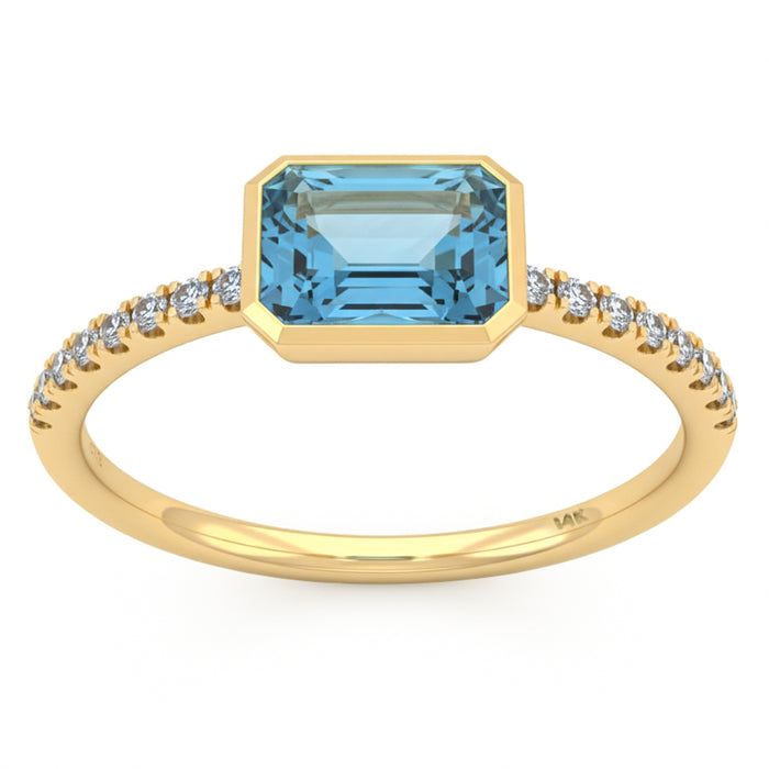 SPECIAL! .91ct G SI 14kt Yellow Gold Diamond & Aquamarine Gemstone Bezel Set Ring Size 6.5