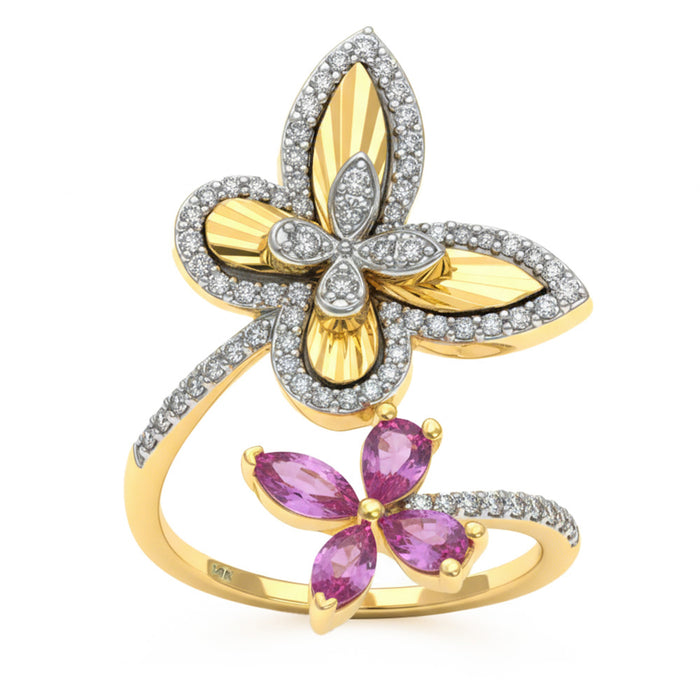 SPECIAL! 1.06ct G SI 14kt Yellow Gold Diamond & Pink Sapphire Gemstone Butterfly Ring Size 6.5