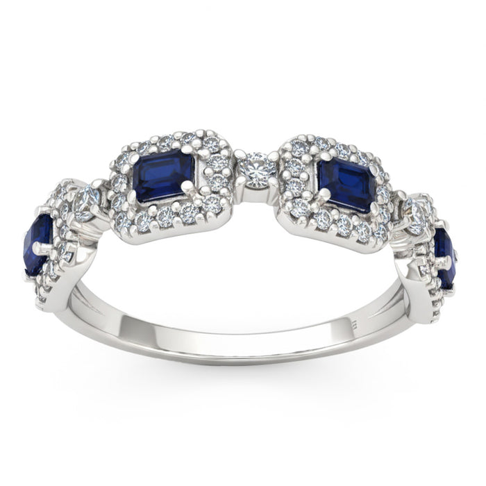 SPECIAL! .96ct G SI 14kt White Gold Diamond & Blue Sapphire Gemstone Ring Size 6.5