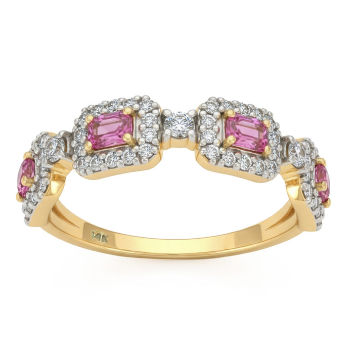 SPECIAL! .90ct G SI 14kt Yellow Gold Diamond & Pink Sapphire Gemstone Ring Size 6.5