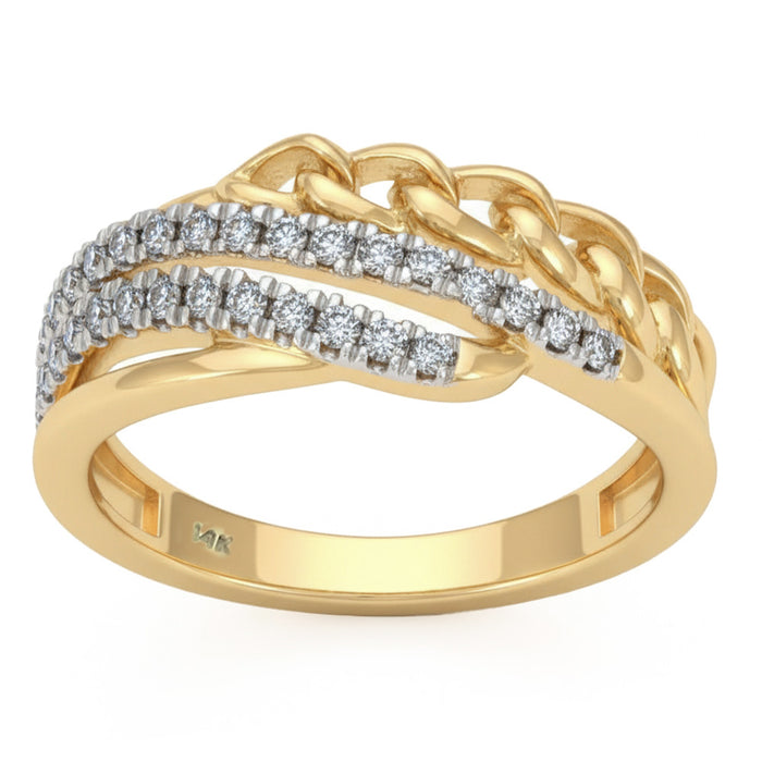 SPECIAL! .24ct G SI 14kt Yellow Gold Round Diamond Modern Cuban Link Ring Size 6.5