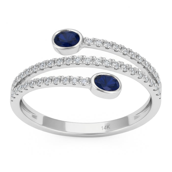 SPECIAL! .49ct G SI 14kt White Gold Diamond & Blue Sapphire Gemstone Wrap Ring Size 6.5