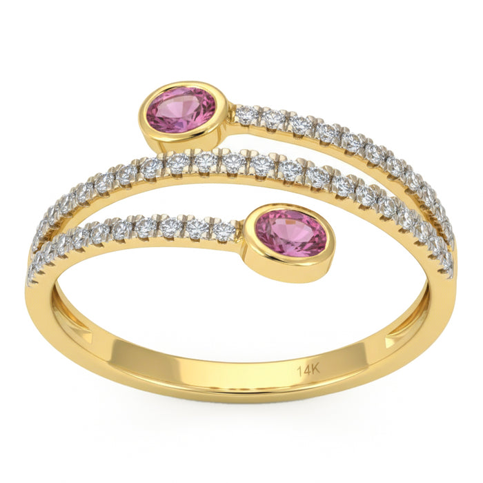 SPECIAL! .53ct G SI 14kt Yellow Gold Diamond & Pink Sapphire Gemstone Wrap Ring Size 6.5