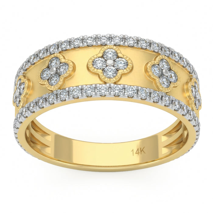 SPECIAL! .57ct G SI 14kt Yellow Gold Diamond Clover Wide Band Ring Size 6.5