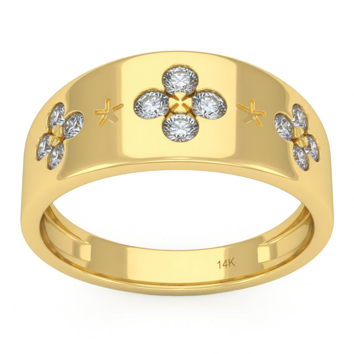 SPECIAL! .46ct G SI 14kt Yellow Gold Diamond Clover Wide Band Ring Size 6.5
