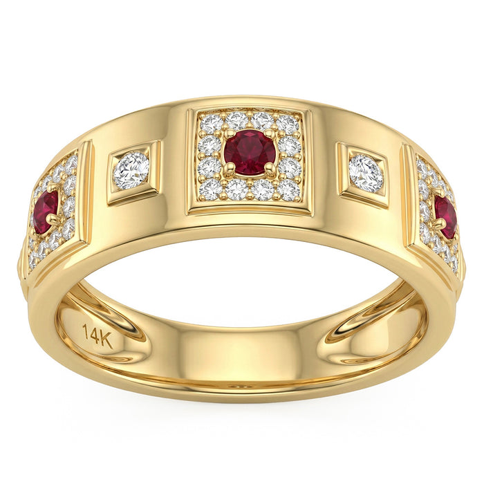 SPECIAL! .30ct G SI 14kt Yellow Gold Diamond & Ruby Gemstone Wide Band Ring Size 6.5