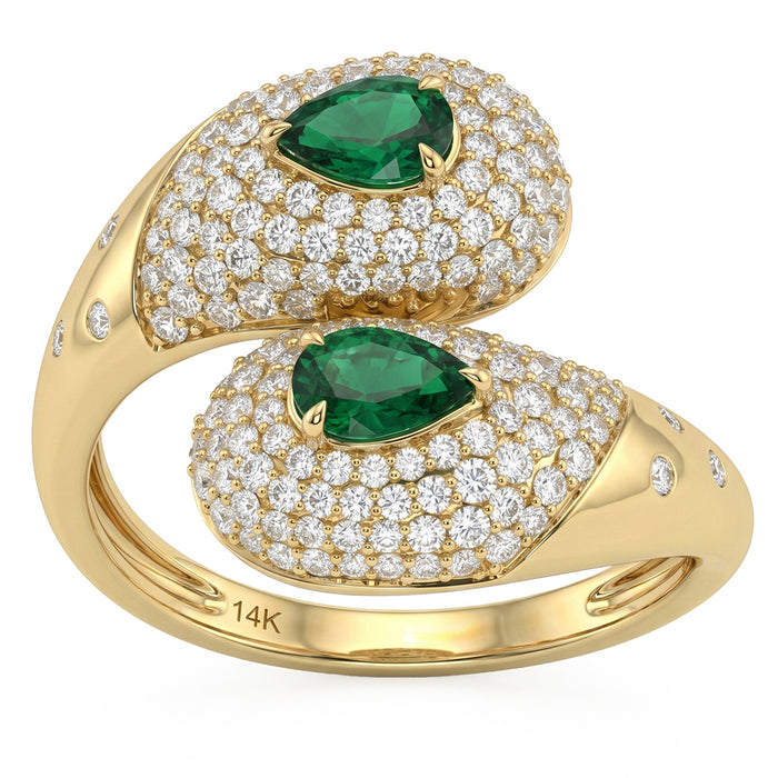 SPECIAL! 1.23ct G SI 14kt Yellow Gold Diamond & Emerald Gemstone Wrap Around Ring Size 6.5