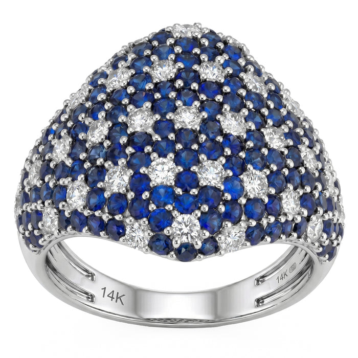 SPECIAL! 2.87ct G SI 14kt White Gold Diamond & Blue Sapphire Gemstone Pave Band Ring Size 6.5
