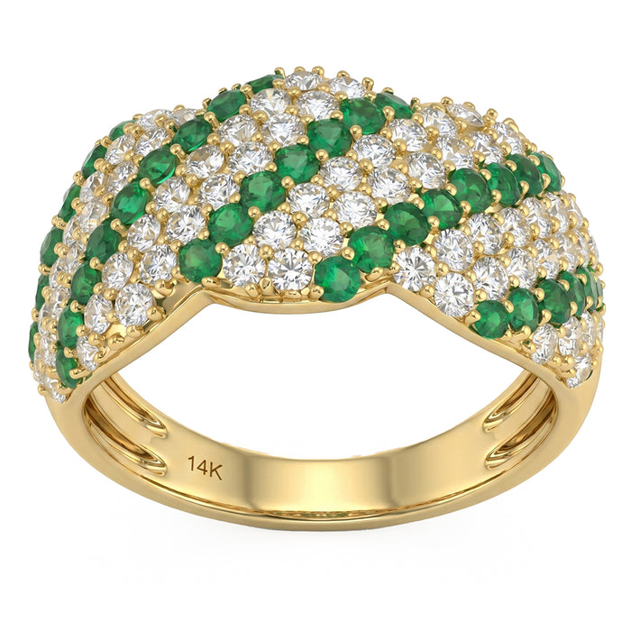 SPECIAL! 1.67ct G SI 14kt Yellow Gold Diamond & Emerald Gemstone Pave Ring Size 6.5